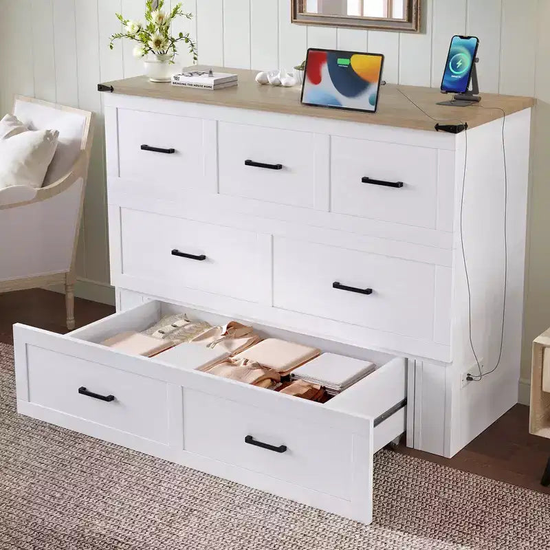 FAMYYT Lit Plateforme Pliable Grand Format Avec Station De Recharge, Tiroir De Rangement, Montage Facile