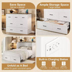 FAMYYT Lit Plateforme Pliable Grand Format Avec Station De Recharge, Tiroir De Rangement, Montage Facile