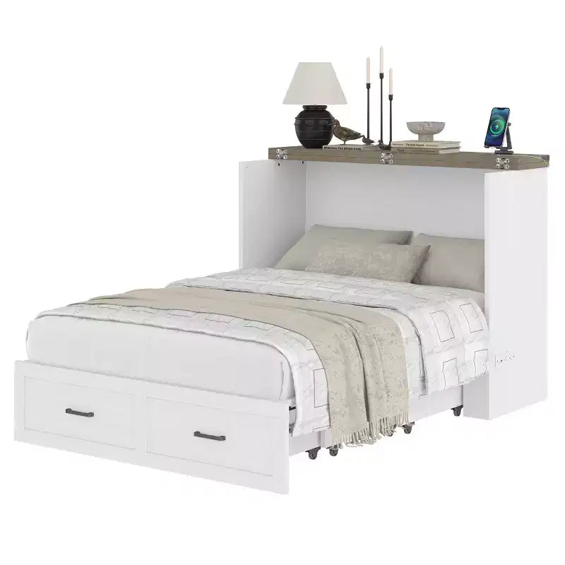 FAMYYT Lit Plateforme Pliable Grand Format Avec Station De Recharge, Tiroir De Rangement, Montage Facile