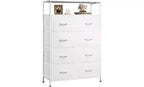 DEXYLLO Fabric Dresser for Bedroom with Open Shelves, Tall Dressers with 8 Drawers, Storage Tower with Fabric Bins, White