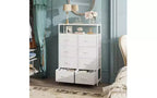 Commode de chambre à coucher DEXYLLO en tissu avec étagères ouvertes, commodes hautes à 8 tiroirs, tour de rangement avec bacs en tissu, blanc