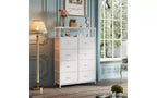 Commode de chambre à coucher DEXYLLO en tissu avec étagères ouvertes, commodes hautes à 8 tiroirs, tour de rangement avec bacs en tissu, blanc