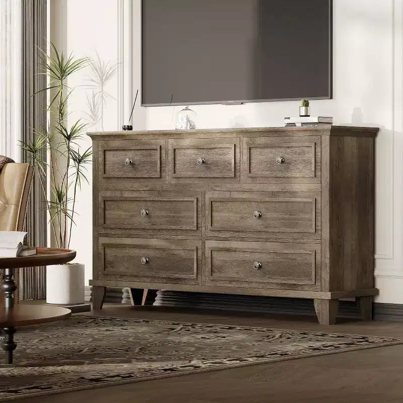 7 Drawer Dresser for Bedroom,Large Wooden Storage Chest of Drawers with Metal Handles,47 Wide Dresser TV Stand, Drawer Organizer for Living Room