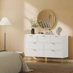 7 Drawer Dresser for Bedroom, Modern Chest of Drawers with Gold Metal Handles & Feet,Wood TV Stand Storage Organizer for Living Room