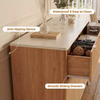 Commode 6 tiroirs cannelés, commode moderne avec plateau aspect marbre, meuble TV, organisateur de tiroirs en bois pour chambre à coucher, salon