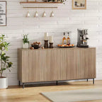 63 Modern Fluted Sideboard Buffet Cabinet, 4-Door Accent Table with Metal Legs & Adjustable Shelves, Dining Room