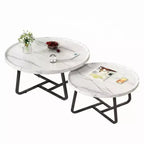 Ensemble de 2 tables basses gigognes modernes Tables rondes en bois cannelé Structure métallique robuste Montage facile Idéal pour le salon et la chambre à coucher