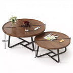 Ensemble de 2 tables basses gigognes modernes Tables rondes en bois cannelé Structure métallique robuste Montage facile Idéal pour le salon et la chambre à coucher