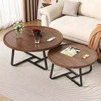 Ensemble de 2 tables basses gigognes modernes Tables rondes en bois cannelé Structure métallique robuste Montage facile Idéal pour le salon et la chambre à coucher