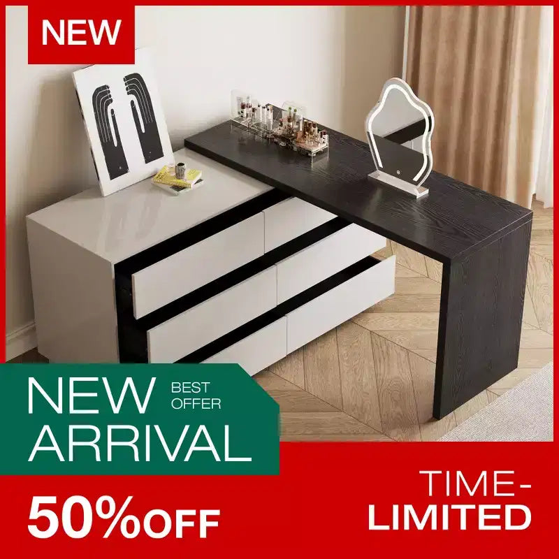 Luck Live Modern Extendable Dresser with 6-Drawer Storage, Reversible Left or Right Setup, Storage Dresser for Bedroom & Dressing Room