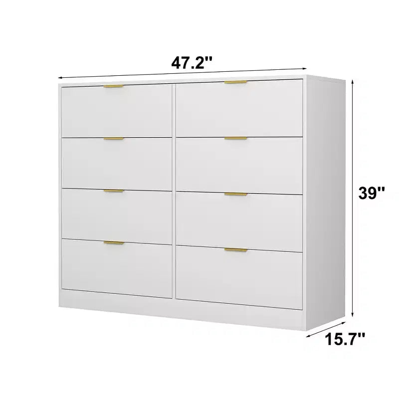 Commode à 9 tiroirs Whisen, grande commode en bois de 160 cm de profondeur, armoire de rangement moderne, poignées dorées, structure robuste, assemblage facile