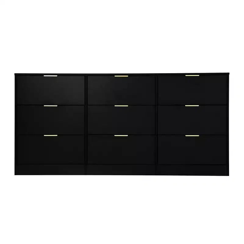 Commode à 9 tiroirs Whisen, grande commode en bois de 160 cm de profondeur, armoire de rangement moderne, poignées dorées, structure robuste, assemblage facile