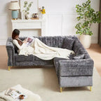 81.5 Chesterfield Chenille L-Shaped Corner Sectional Sofa with Tufted Backrest