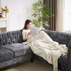 81.5 Chesterfield Chenille L-Shaped Corner Sectional Sofa with Tufted Backrest