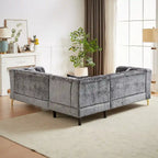 81.5 Chesterfield Chenille L-Shaped Corner Sectional Sofa with Tufted Backrest