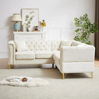 81.5 Chesterfield Chenille L-Shaped Corner Sectional Sofa with Tufted Backrest