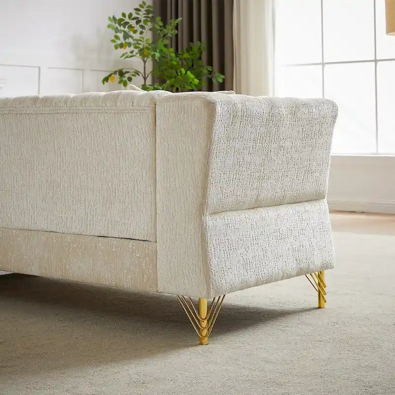 81.5 Chesterfield Chenille L-Shaped Corner Sectional Sofa with Tufted Backrest
