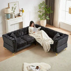 81.5 Chesterfield Chenille L-Shaped Corner Sectional Sofa with Tufted Backrest