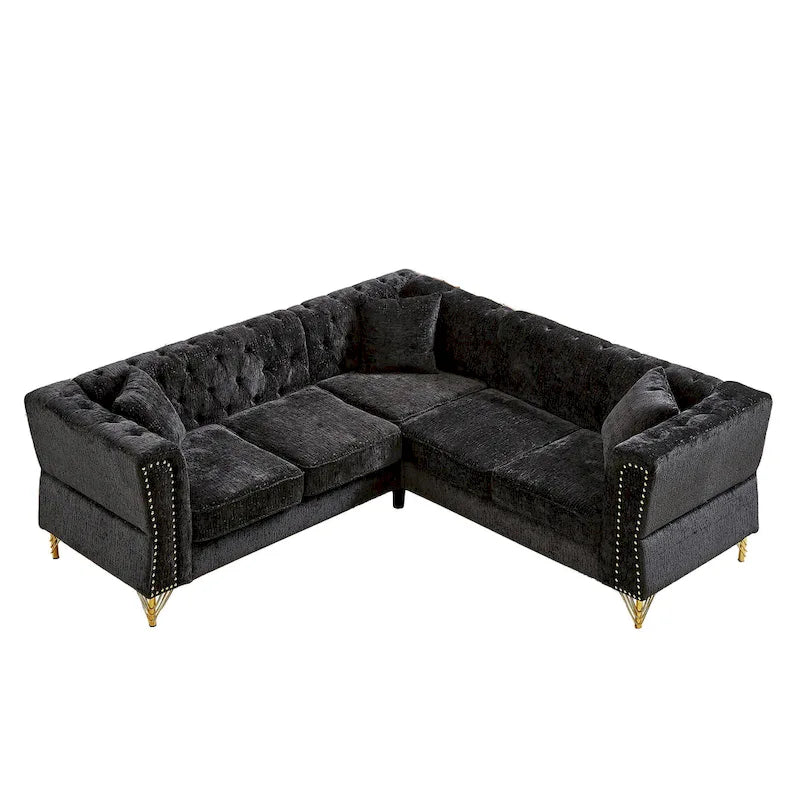 81.5 Chesterfield Chenille L-Shaped Corner Sectional Sofa with Tufted Backrest