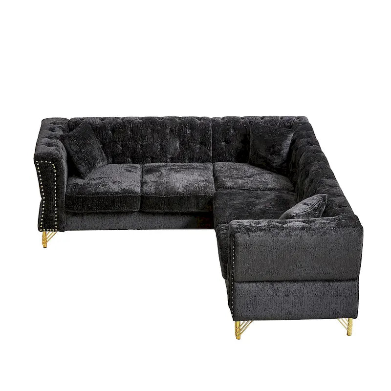 81.5 Chesterfield Chenille L-Shaped Corner Sectional Sofa with Tufted Backrest