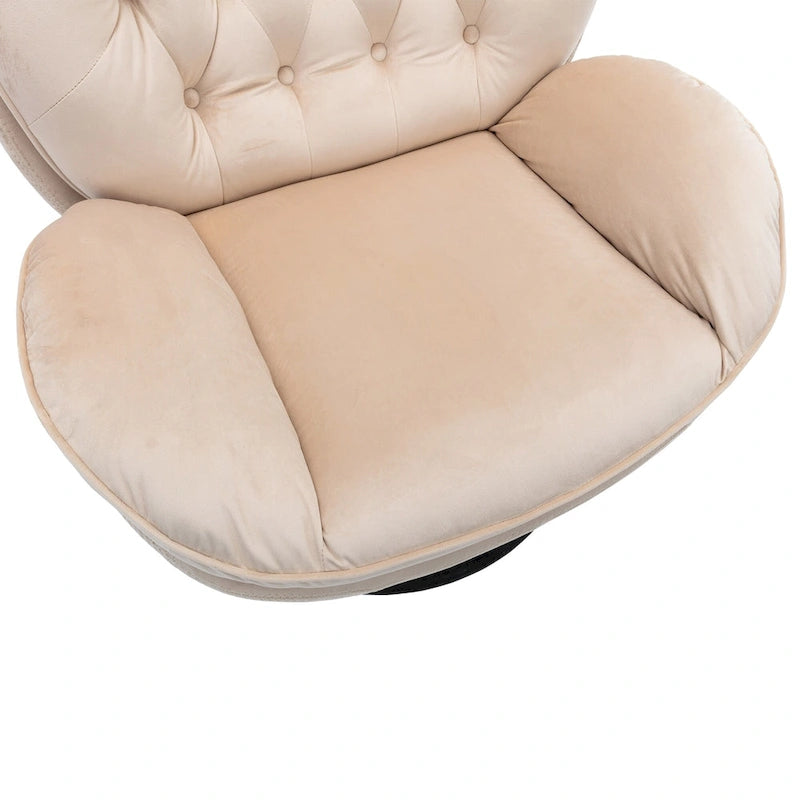 Fauteuil d'appoint pivotant beige moderne de 31,7 po avec pouf