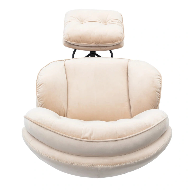 Fauteuil d'appoint pivotant beige moderne de 31,7 po avec pouf