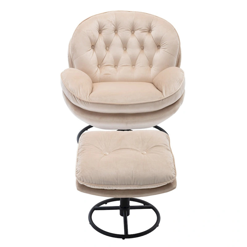 Fauteuil d'appoint pivotant beige moderne de 31,7 po avec pouf