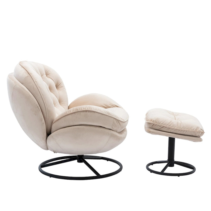 Fauteuil d'appoint pivotant beige moderne de 31,7 po avec pouf