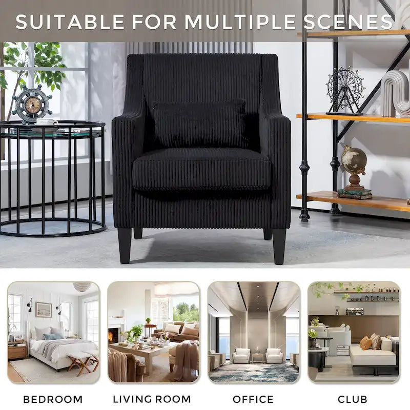 Black Modern 26.8 Arm Chair with Rubber Wood Legs