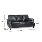 80 Modern Faux Leather 3-Seater Sofa with Birch Legs and Nailheads