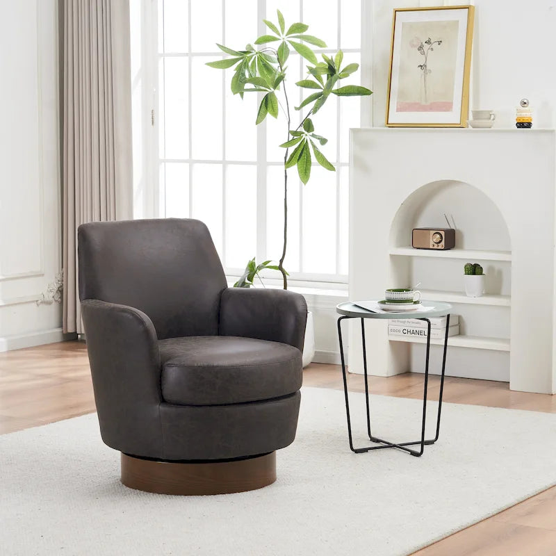 29.3 Upholstered Swivel Barrel Chair with Stainless Steel Base