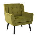 Fauteuil d'appoint capitonné en velours vert 29,53 avec pieds en bois massif noir