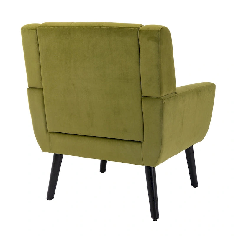 Fauteuil d'appoint capitonné en velours vert 29,53 avec pieds en bois massif noir