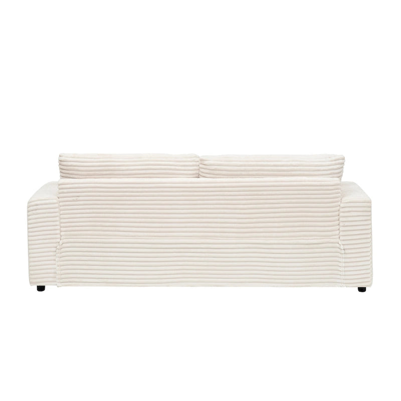 White 79.3 Corduroy 3-Seater Sofa with 4 Toss Pillows, Spring Cushion