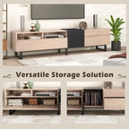 Natural+Black 70.9 TV Stand with Double Storage for 80 TVs