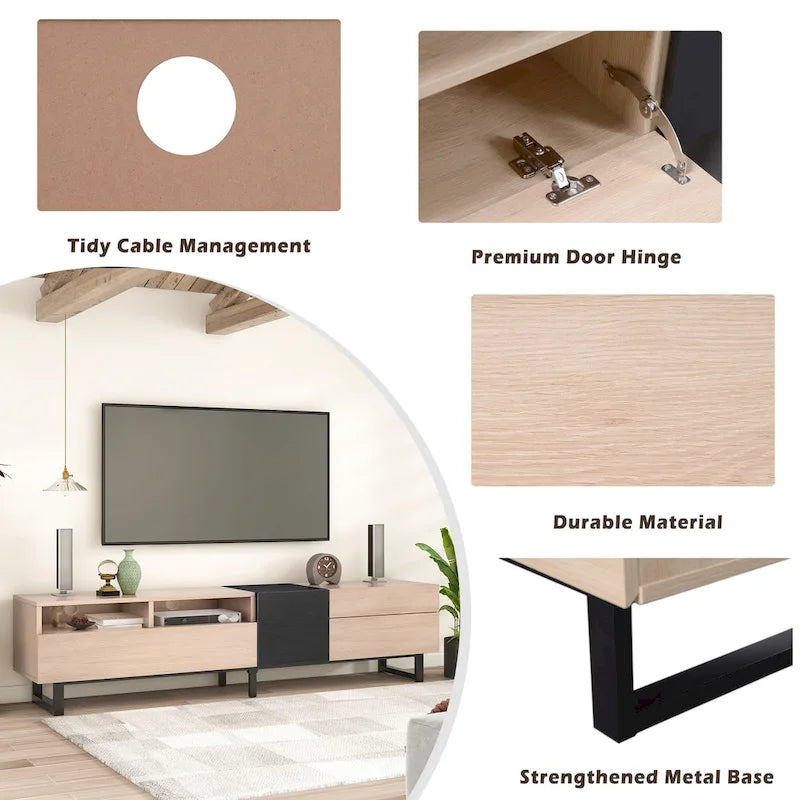 Natural+Black 70.9 TV Stand with Double Storage for 80 TVs