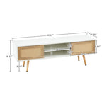 Meuble TV blanc 55.12 avec portes coulissantes, pieds en bois et étagère réglable