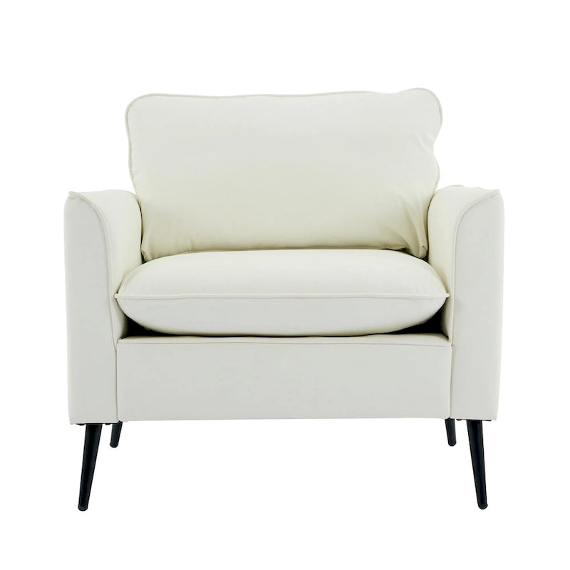 Canapé 1 place en cuir motif patte de chat, blanc crème