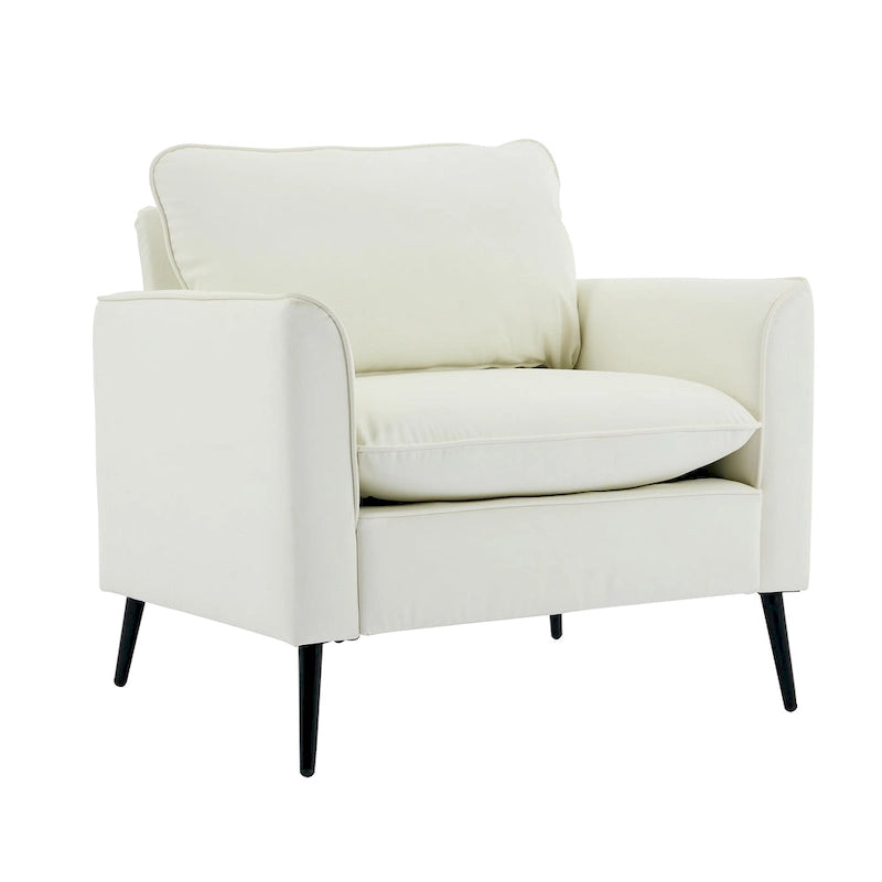 Canapé 1 place en cuir motif patte de chat, blanc crème