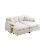 Beige 4-piece Corduroy Upholstered Modular Sleeper Sectional Sofa with 2 Removable Ottoman and 4 Pillows, Free Combination