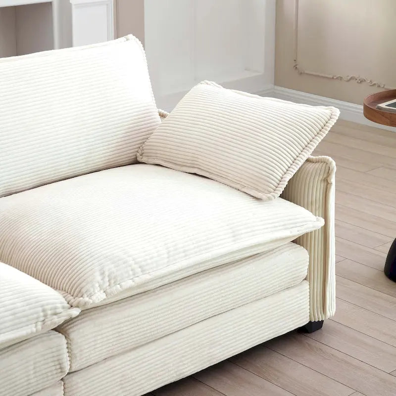 Beige 4-piece Corduroy Upholstered Modular Sleeper Sectional Sofa with 2 Removable Ottoman and 4 Pillows, Free Combination