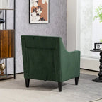 Fauteuil rembourré Emerald 26.77 avec accoudoirs incurvés et pieds en bois d'hévéa