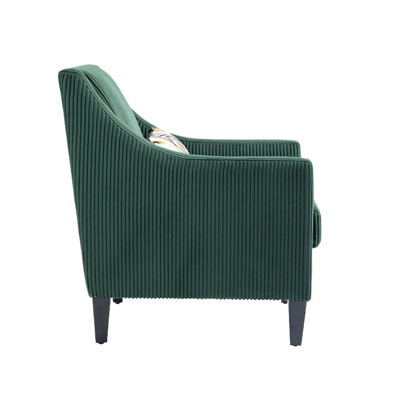 Fauteuil rembourré Emerald 26.77 avec accoudoirs incurvés et pieds en bois d'hévéa