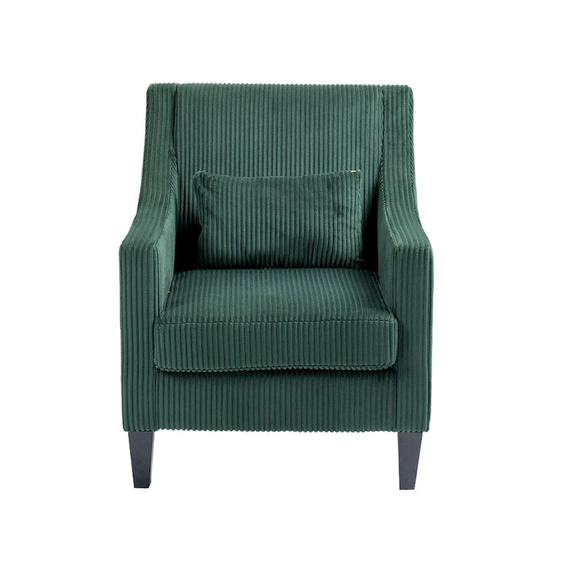 Fauteuil rembourré Emerald 26.77 avec accoudoirs incurvés et pieds en bois d'hévéa