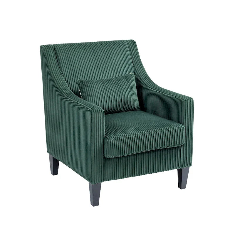 Fauteuil rembourré Emerald 26.77 avec accoudoirs incurvés et pieds en bois d'hévéa
