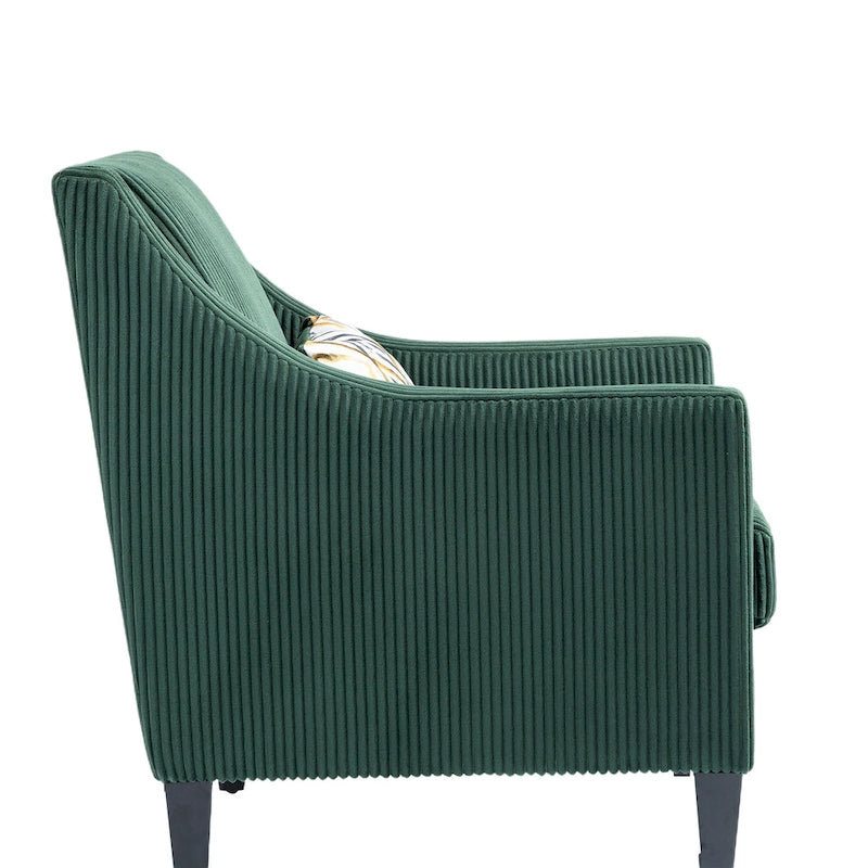 Fauteuil rembourré Emerald 26.77 avec accoudoirs incurvés et pieds en bois d'hévéa
