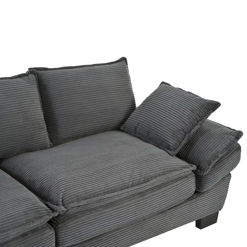 85.4 Modern Curved Sofa, Back Upholstered Couch with 2 Decorative Throw Pillows, Corduroy Fabric Couch