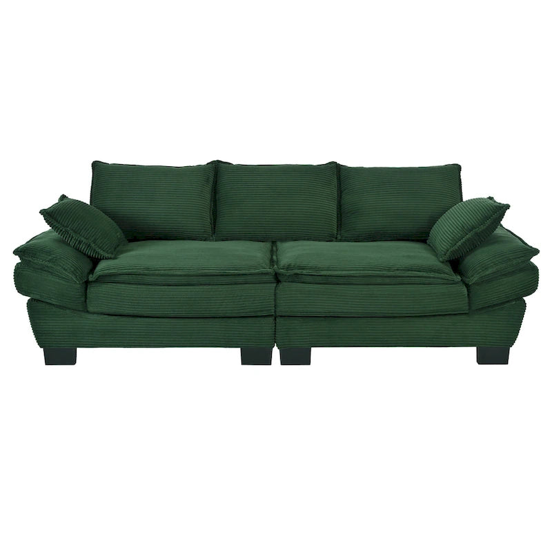 85.4 Modern Curved Sofa, Back Upholstered Couch with 2 Decorative Throw Pillows, Corduroy Fabric Couch