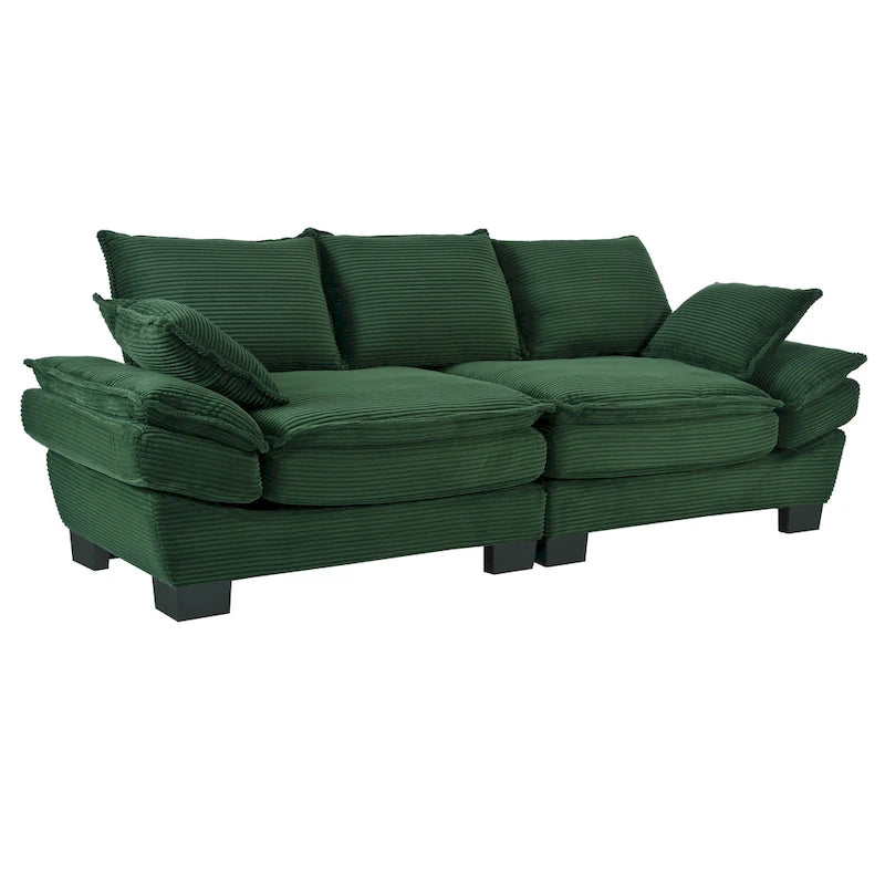 85.4 Modern Curved Sofa, Back Upholstered Couch with 2 Decorative Throw Pillows, Corduroy Fabric Couch