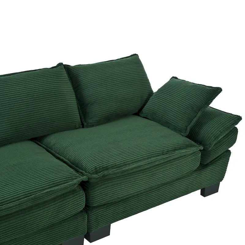 85.4 Modern Curved Sofa, Back Upholstered Couch with 2 Decorative Throw Pillows, Corduroy Fabric Couch